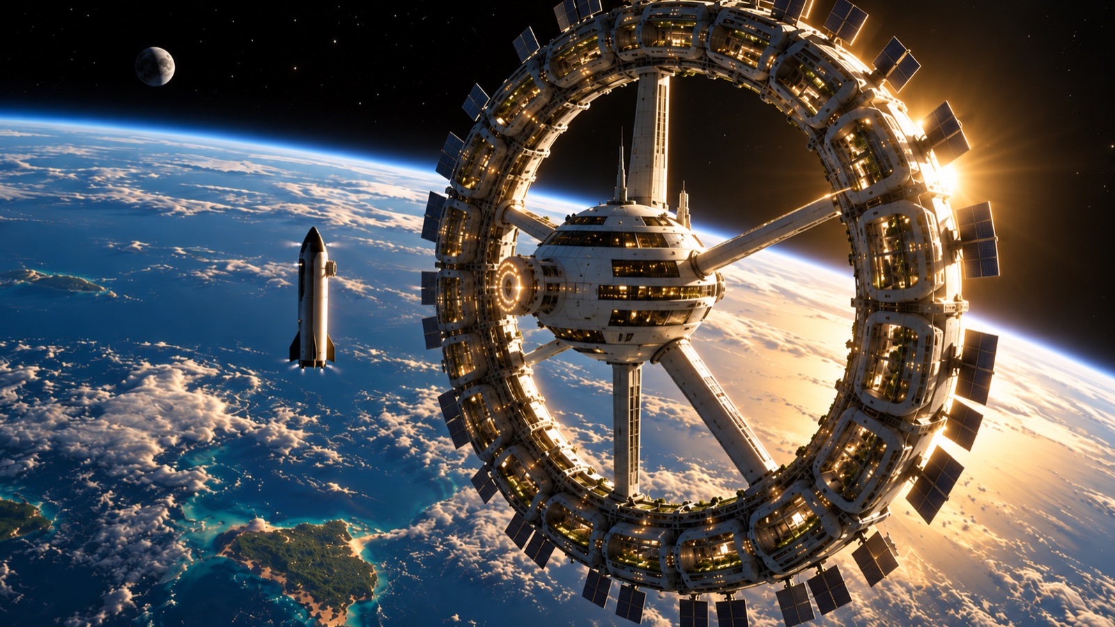 Ringförmiges ASTROC-Orbit-Hotel über der Erde